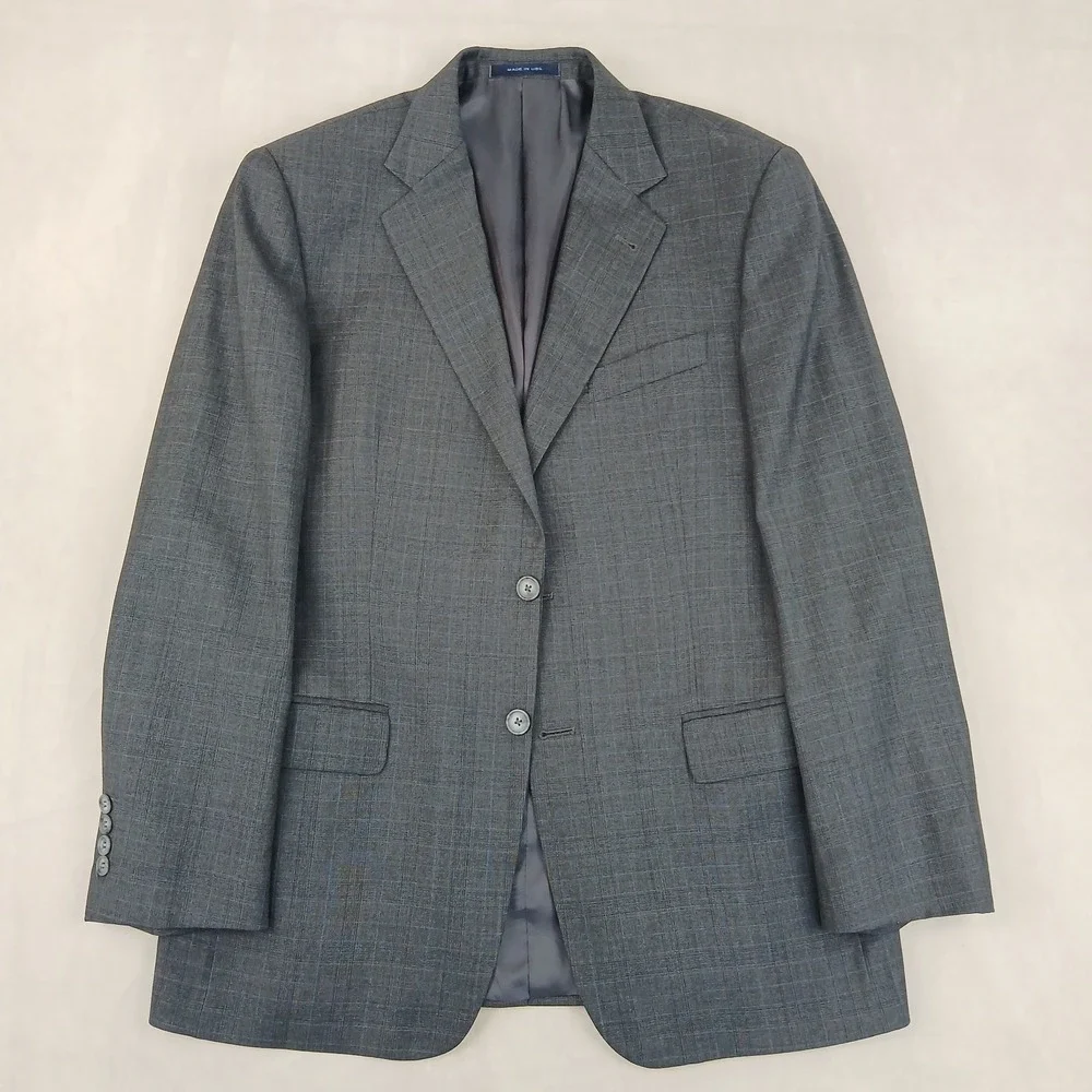 Joseph Abboud Loro Piana 40R Mens Suit Jacket Blazer Plaid Gray 20x30 Super 120s